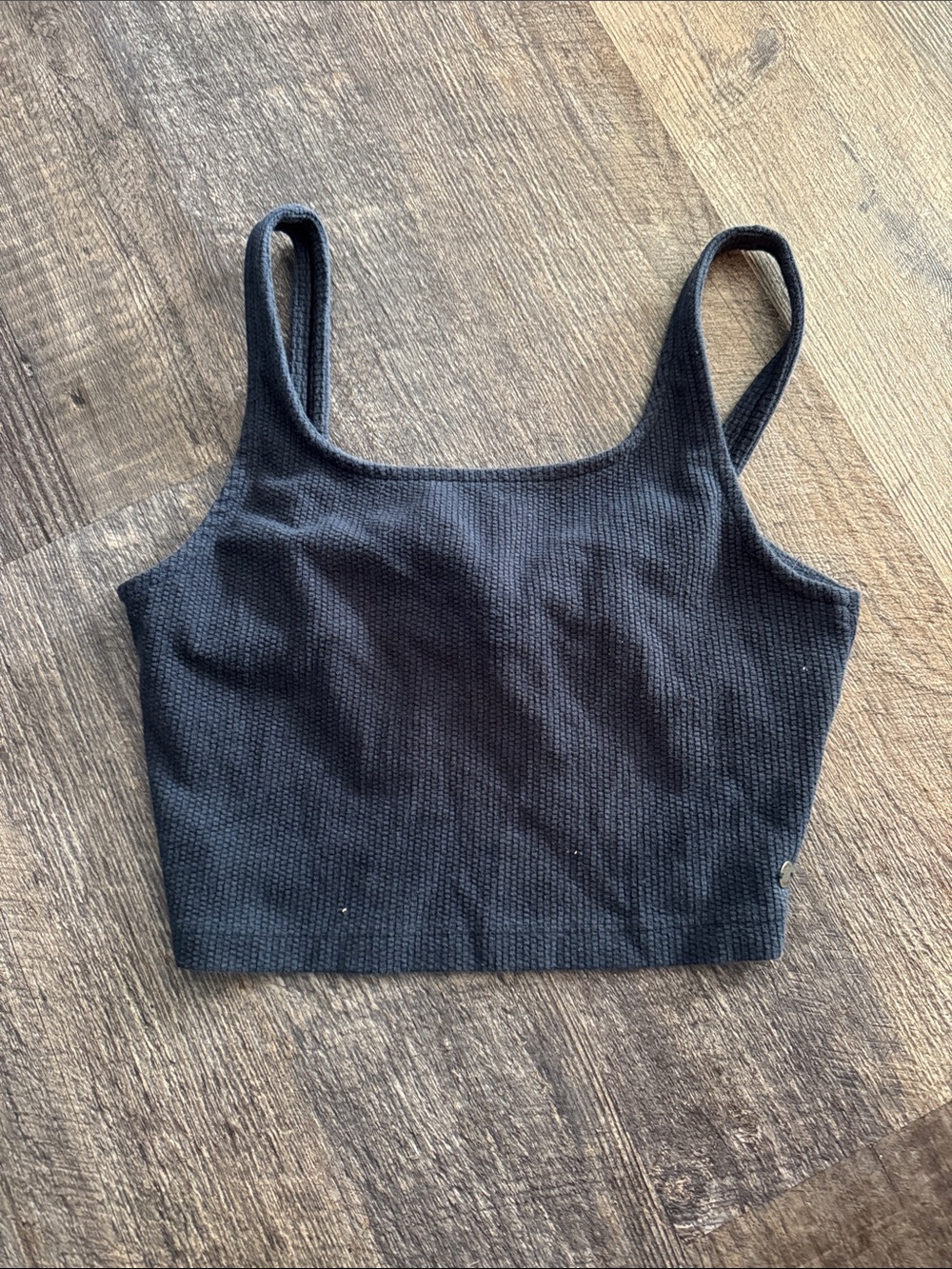 Black Ribbed Square-Neck Crop Tank Top with adorable crossed back